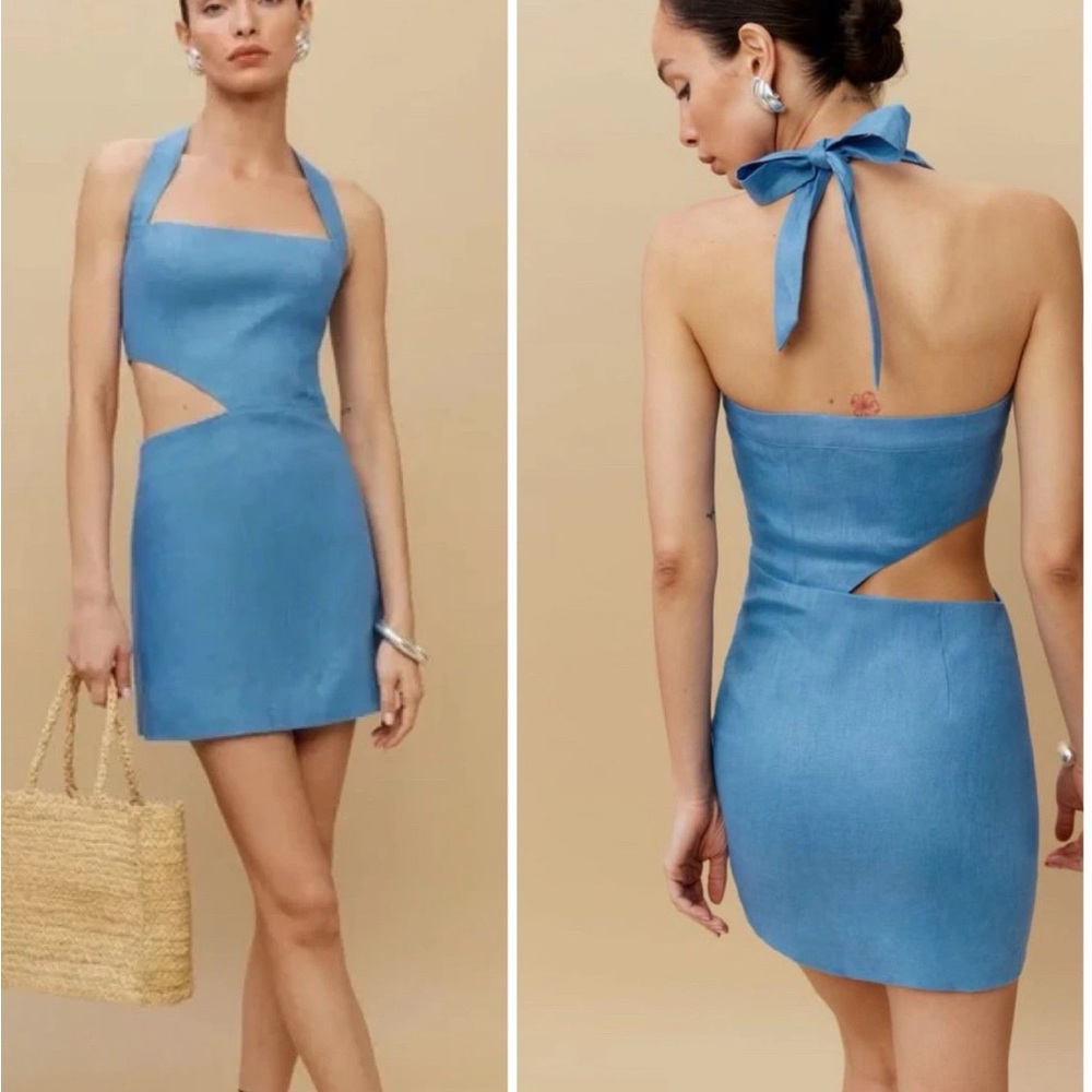 Reformation Elegant Blue Halter Dress